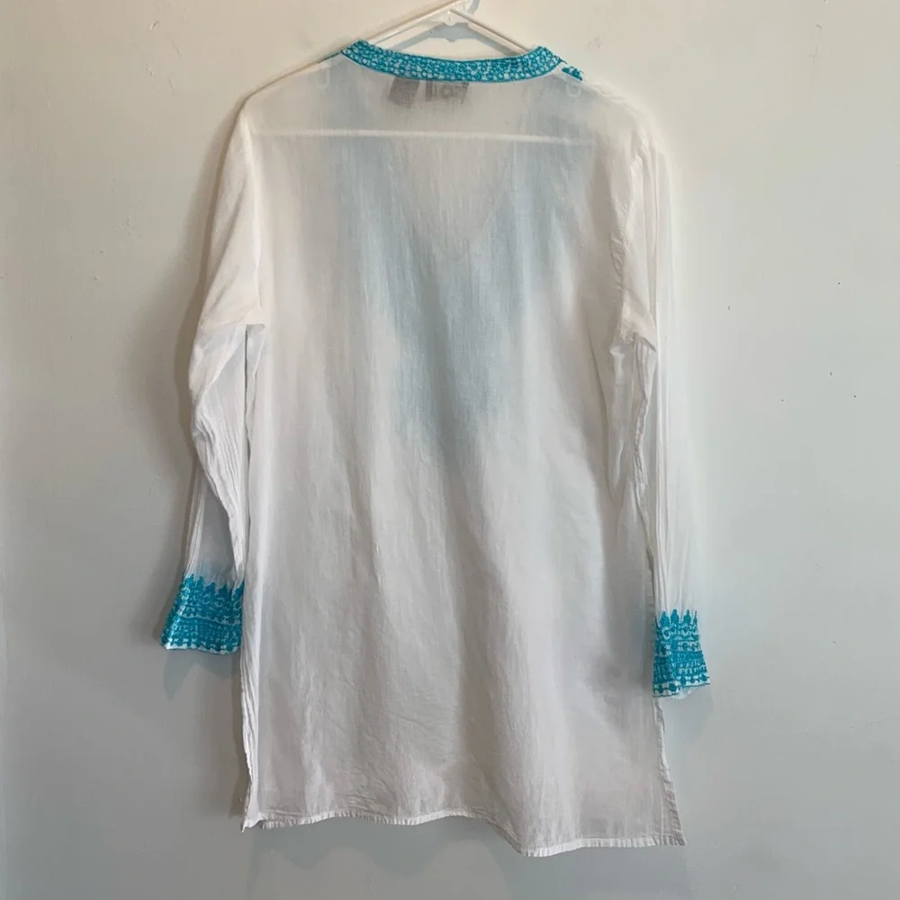SOL India Gauze Turquoise Embroidery Coverup Tunic Large